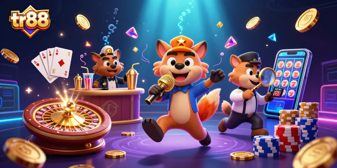 Experience the exciting tr88 casino scene with hyenas entertaining in a vibrant comedy club.