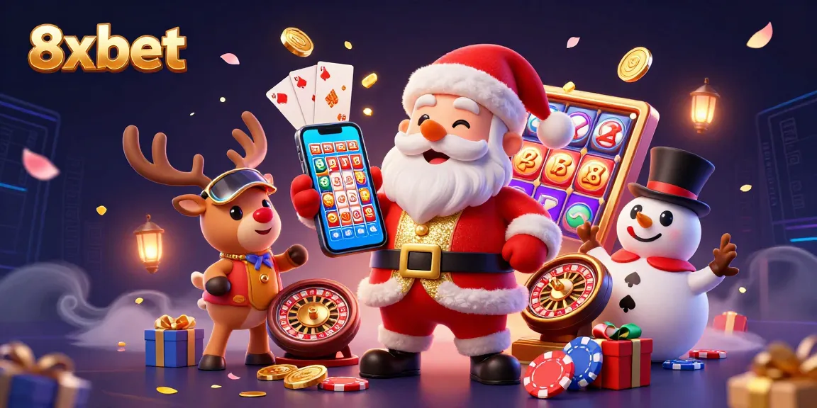 Spin the reels with 8xbet in a festive casino scene filled with vibrant action.