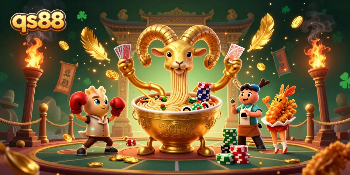 Experience exciting gaming at qs88 with a dynamic 3D scene featuring vibrant characters and casino elements.