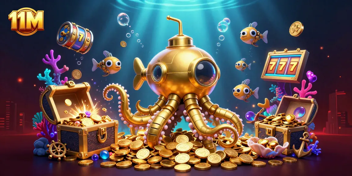 Experience thrilling slots action with the 11M kraken submarine amidst treasure-filled adventure.