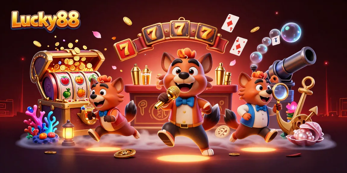 Experience Lucky88's vibrant casino scene with a comedic hyena and immersive gaming elements.