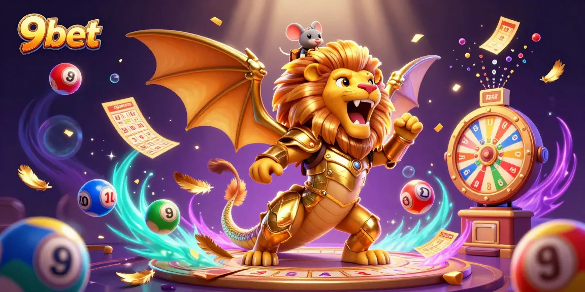 Engage with 9bet's thrilling gaming universe in a vibrant, dynamic 3D illustration.
