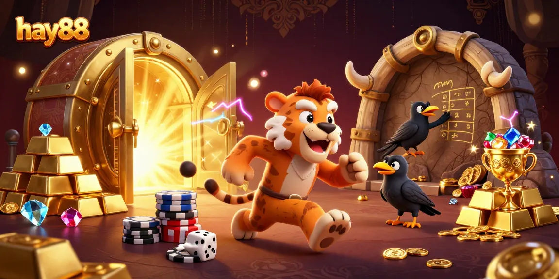 Place your bets with hay88 as a cartoon duo of caveman and tiger manage a prehistoric casino.