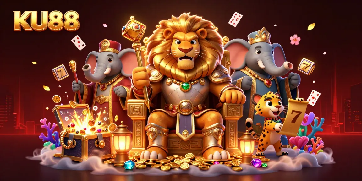 Engage with KU88's exhilarating slot adventures featuring a lion king and treasure galore.