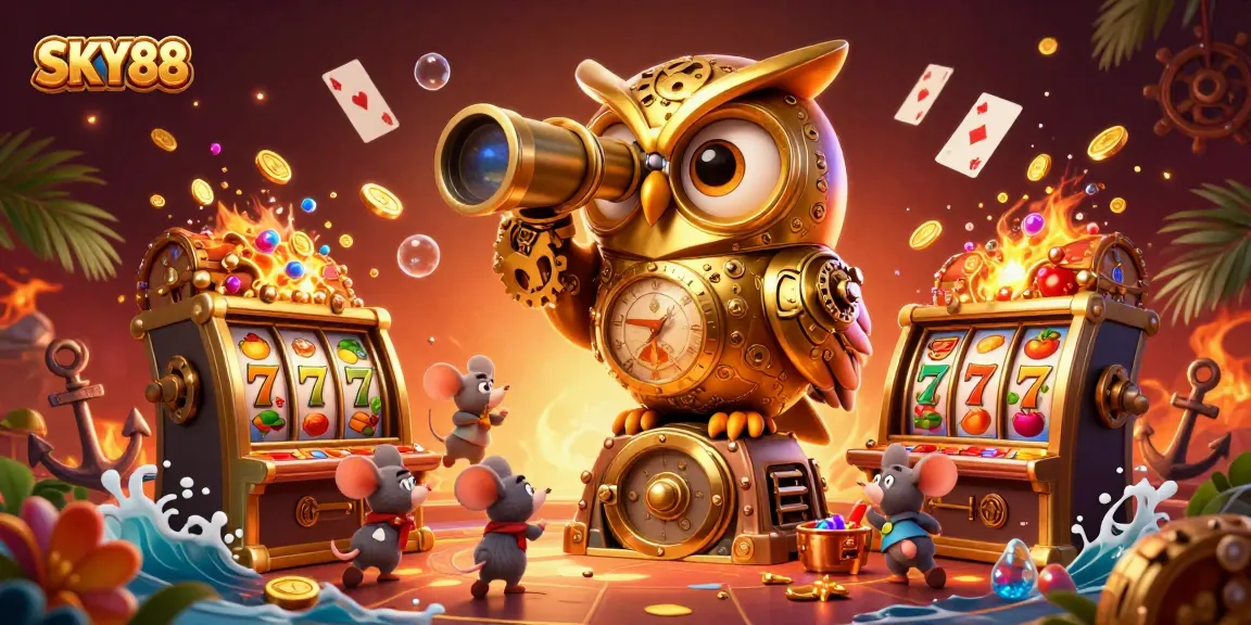 Experience thrilling wins with SKY88 in this vibrant casino scene filled with action-packed gaming elements.