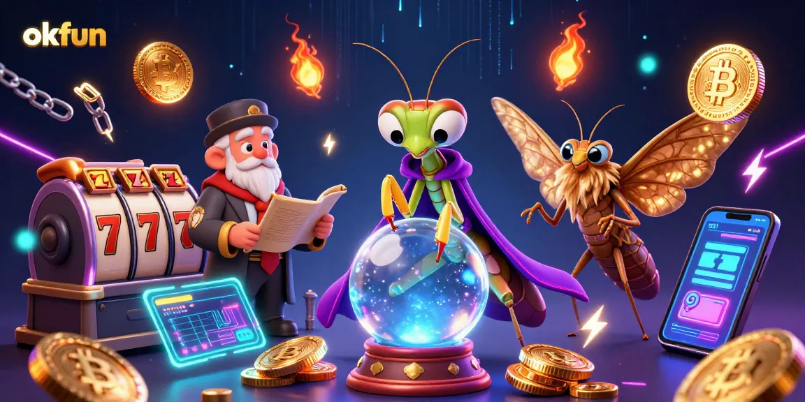 Engage with okfun as a mystical fortune teller reveals jackpot secrets in a vibrant casino atmosphere.