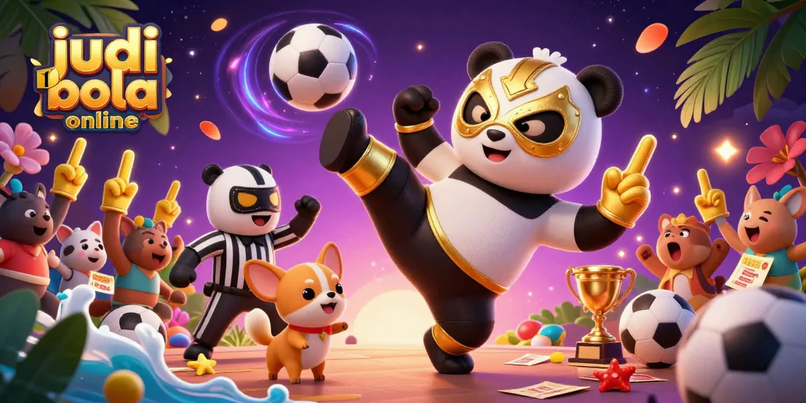 Experience the excitement of judi bola online with a dynamic panda wrestler and vibrant sports elements