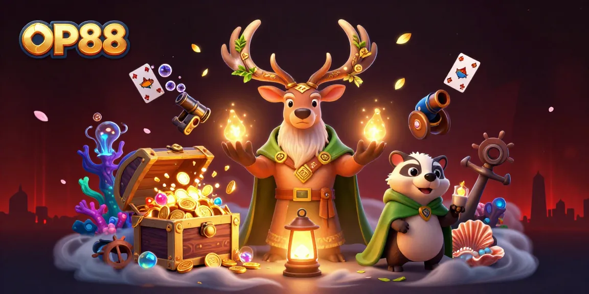 Experience winning adventures at OP88 with a vibrant 3D fantasy casino scene.
