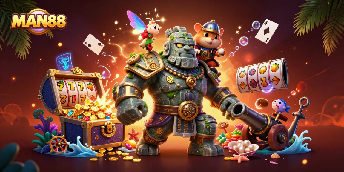 Experience the excitement of MAN88 with vibrant casino elements and enchanting characters.