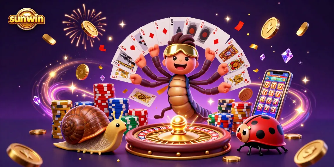 Experience the excitement of sunwin with a vibrant casino scene featuring a millipede dealer and high-roller snail.