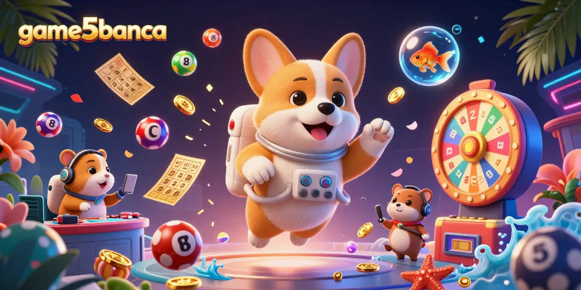 Spin your way through game5banca’s vibrant casino adventure, featuring floating characters and engaging lottery elements.
