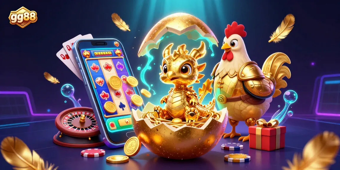 Experience thrilling wins with gg88 as a golden dragon emerges from a nest of poker chips.