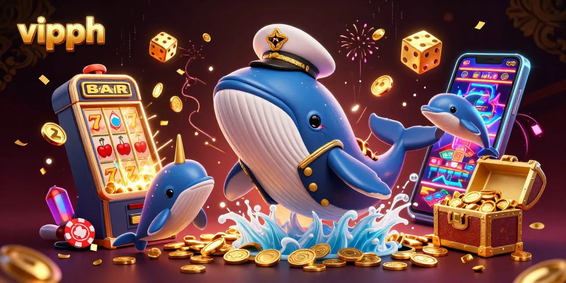Experience lively gambling action and fun with vipph featuring a whale, narwhal, and dolphins in a jackpot scene.