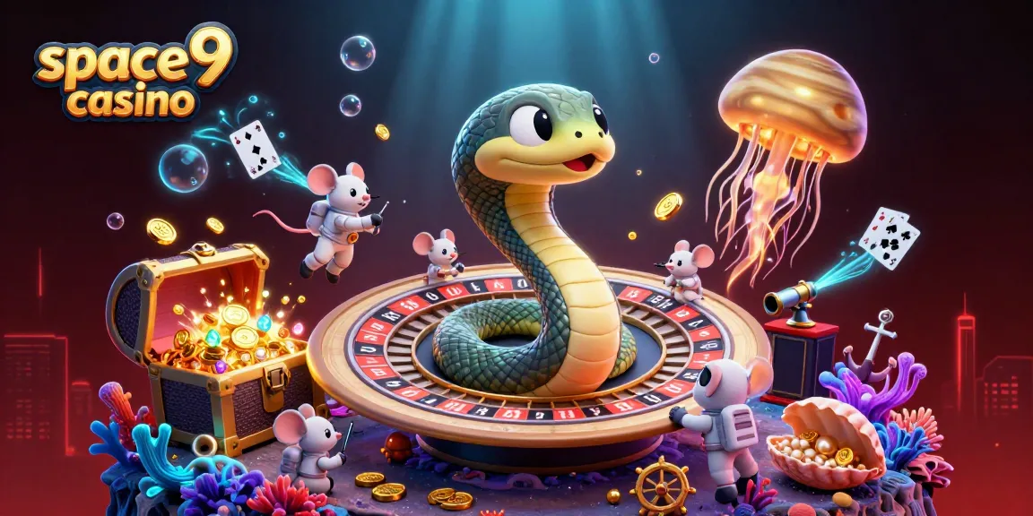 Experience thrilling bets at space9 casino with a cosmic roulette wheel and astronaut mice in action.