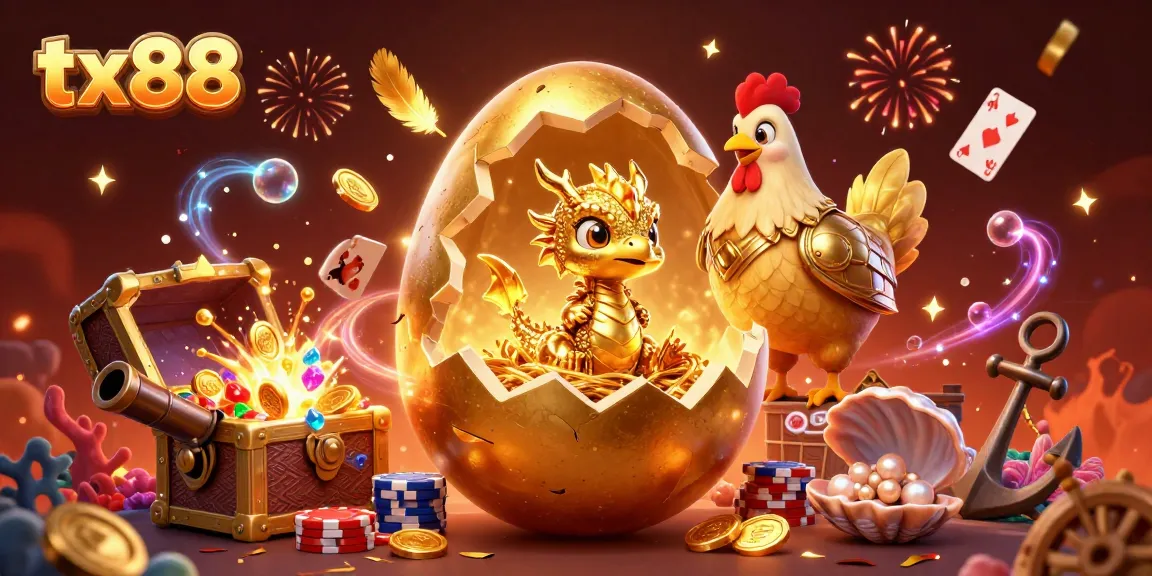 Experience the thrilling world of tx88 with a golden dragon and vibrant casino elements.