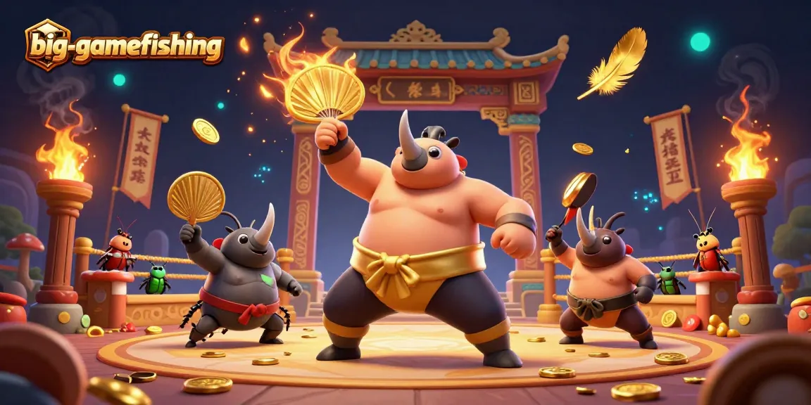 Experience big-gamefishing with a thrilling scene of a beetle sumo champion in action.