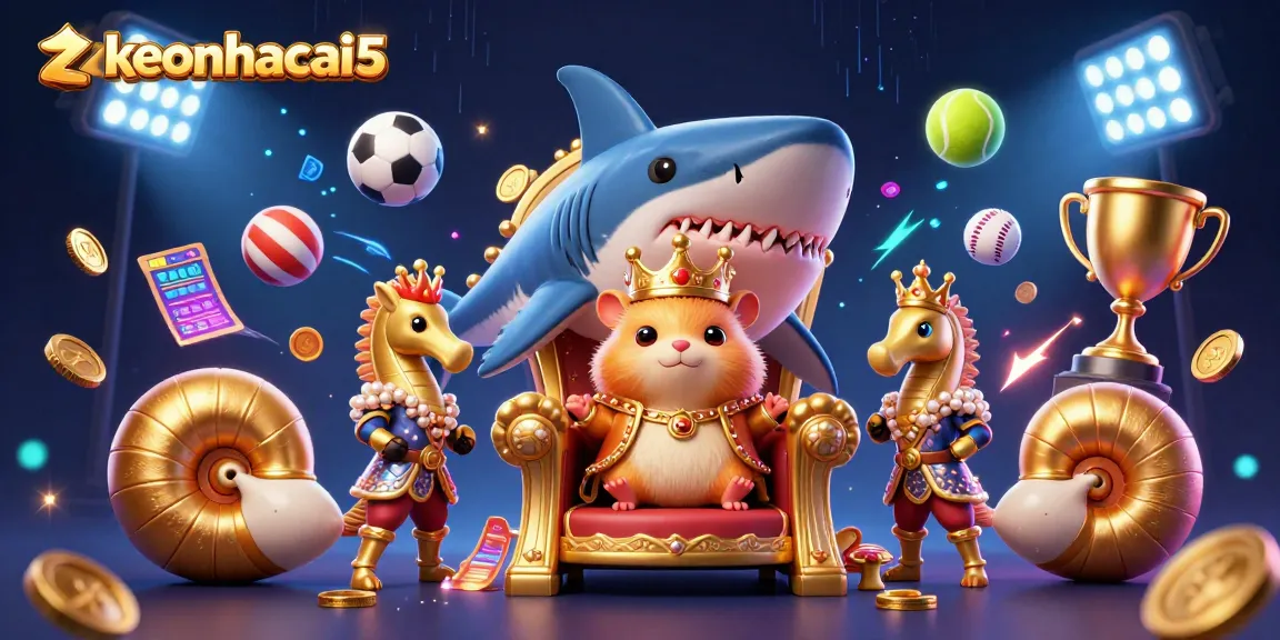Unleash thrilling bets with zkeonhacai5's golden hamster king amidst dynamic sports elements.