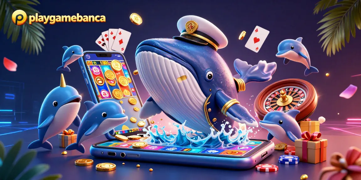 Engage in thrilling gameplay with playgamebanca as a cartoon whale and friends explore a sea of coins.